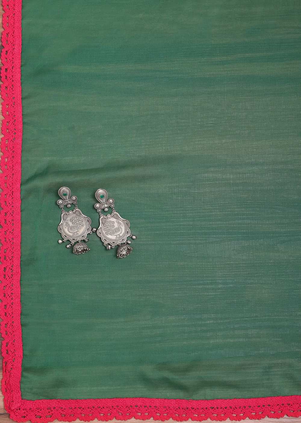 Green And Red Patola Printed Tussar Dress Material