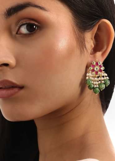 Green And Ruby Pachi Kundan Mixed Metal Necklace Set