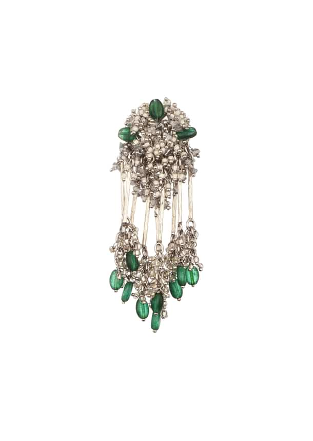 Green And Silver Handcrafted Necklace Set In Mix Metal