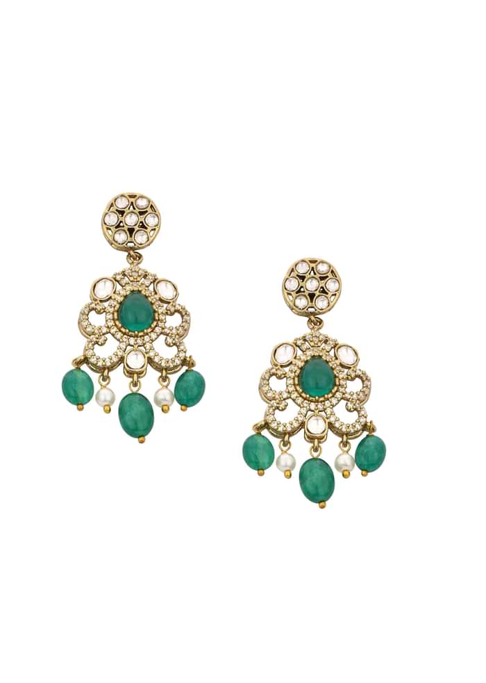 Green And White Choker Set With Encrusted Polki