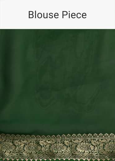 Green Banarasi Georgette Saree With Zari Bandhani Weave And Unstitched Blouse Piece