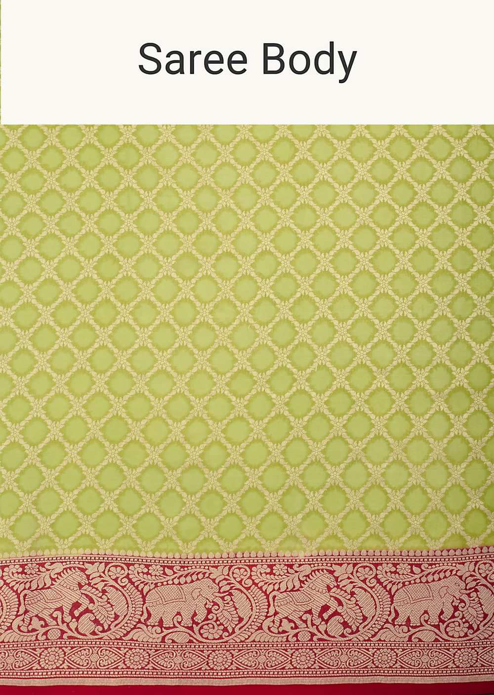 Green Banarasi Saree With Diagonal Zari Checks
