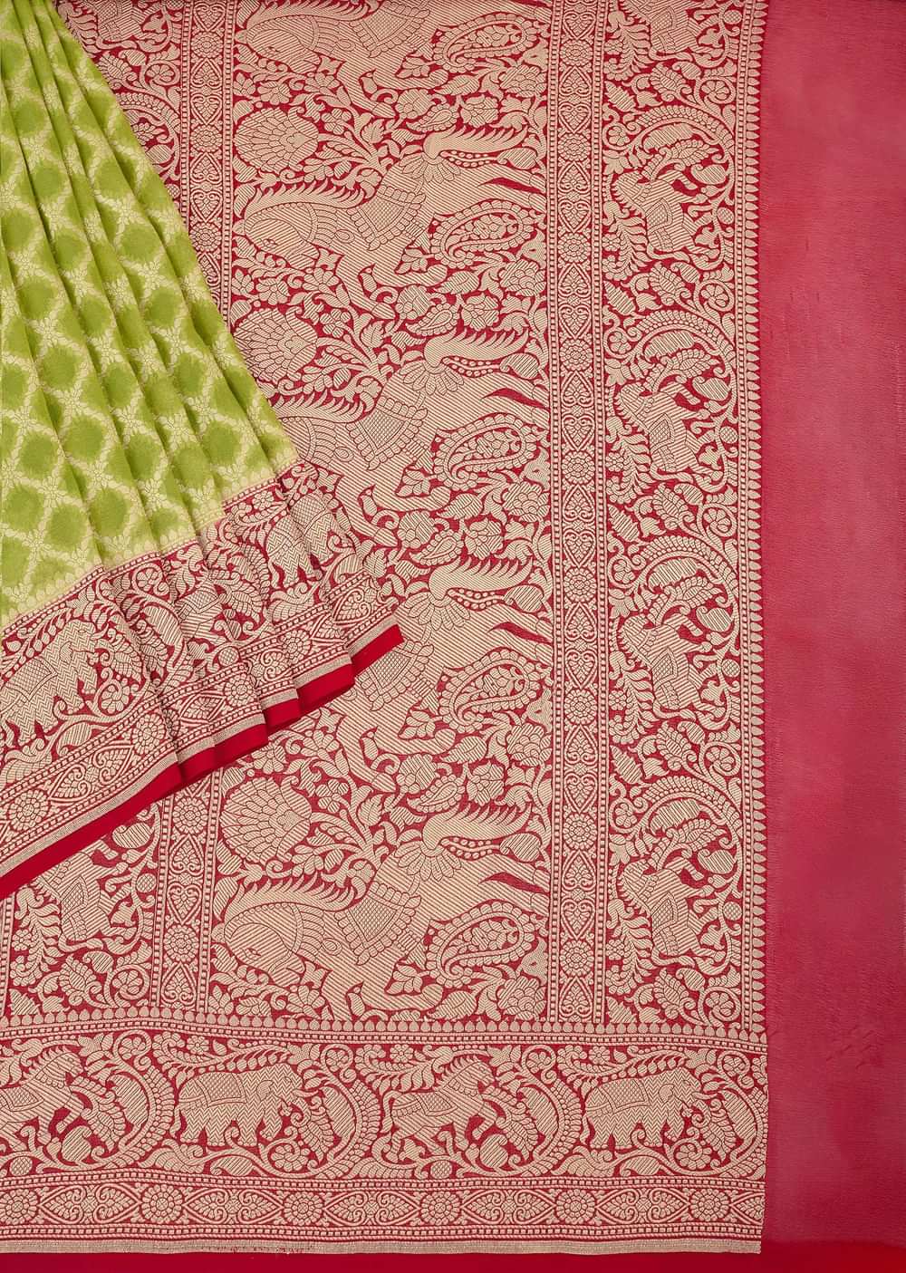 Green Banarasi Saree With Diagonal Zari Checks