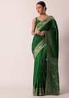 Green Bandhani Silk Saree With Woven Motif And Unstitched Blouse Piece