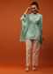 Green And Blue Kaftan With Tassels On Chevron Print