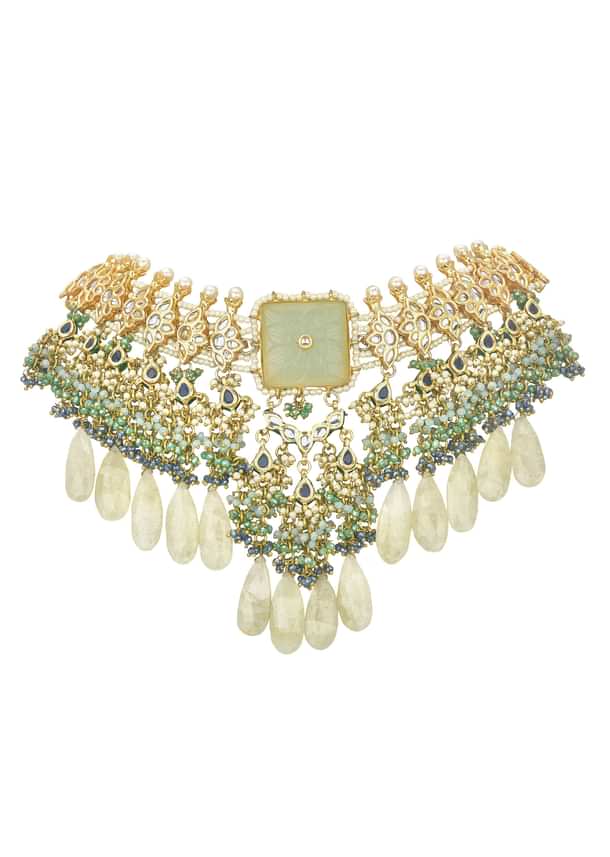 Green Bridal Choker Set With Beige Stones And Kundan