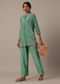 Green Chiffon Short Kurti And Pant Set With Floral Prints