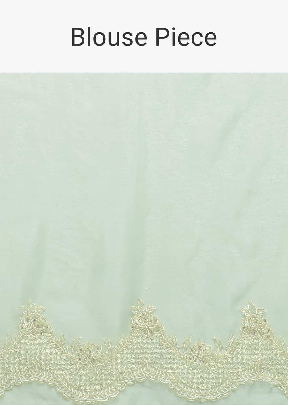 Green Chikankari Saree In Organza Silk With Resham Floral Jaal And Unstitched Blouse Fabric