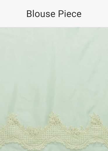 Green Chikankari Saree In Organza Silk With Resham Floral Jaal And Unstitched Blouse Fabric