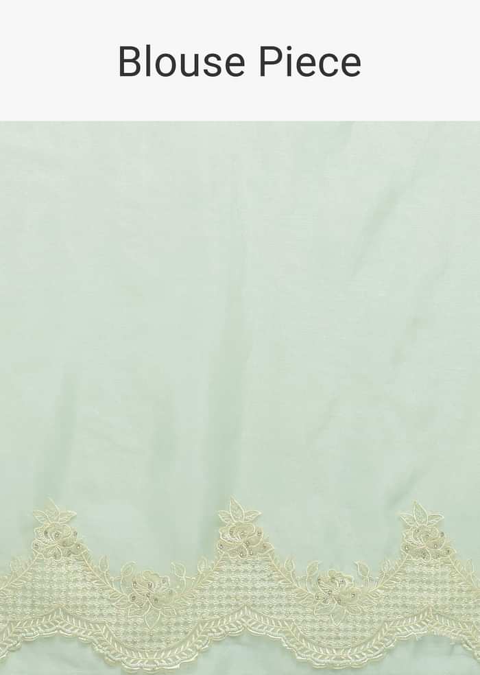 Green Chikankari Saree In Organza Silk With Resham Floral Jaal And Unstitched Blouse Fabric