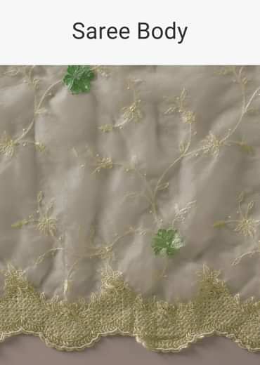 Green Chikankari Saree In Organza Silk With Resham Floral Jaal And Unstitched Blouse Fabric