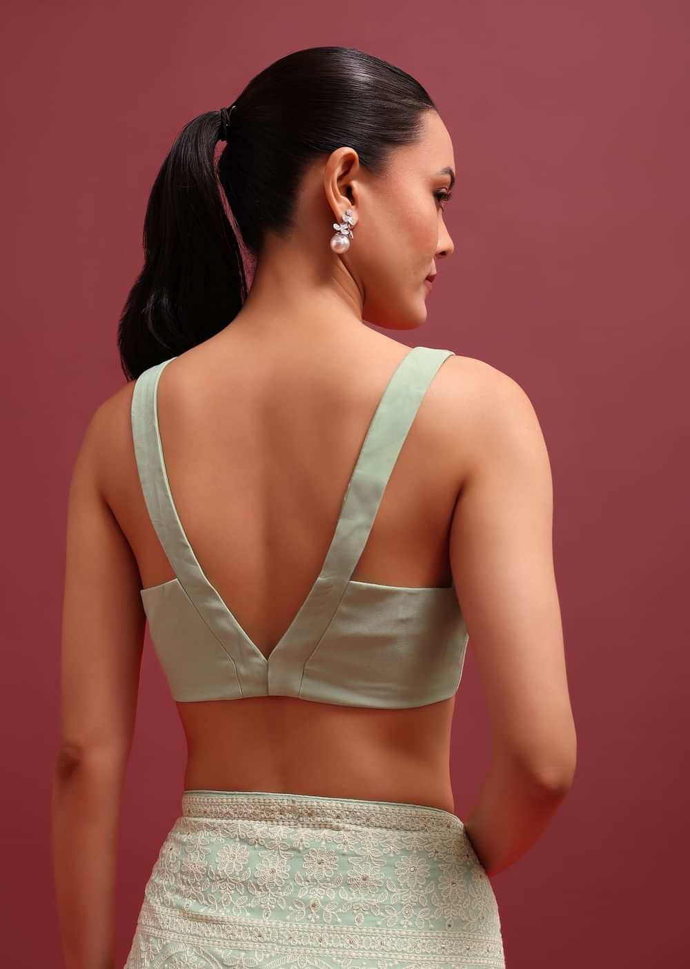Green Chikankari Saree With Badla Work And Unstitched Blouse