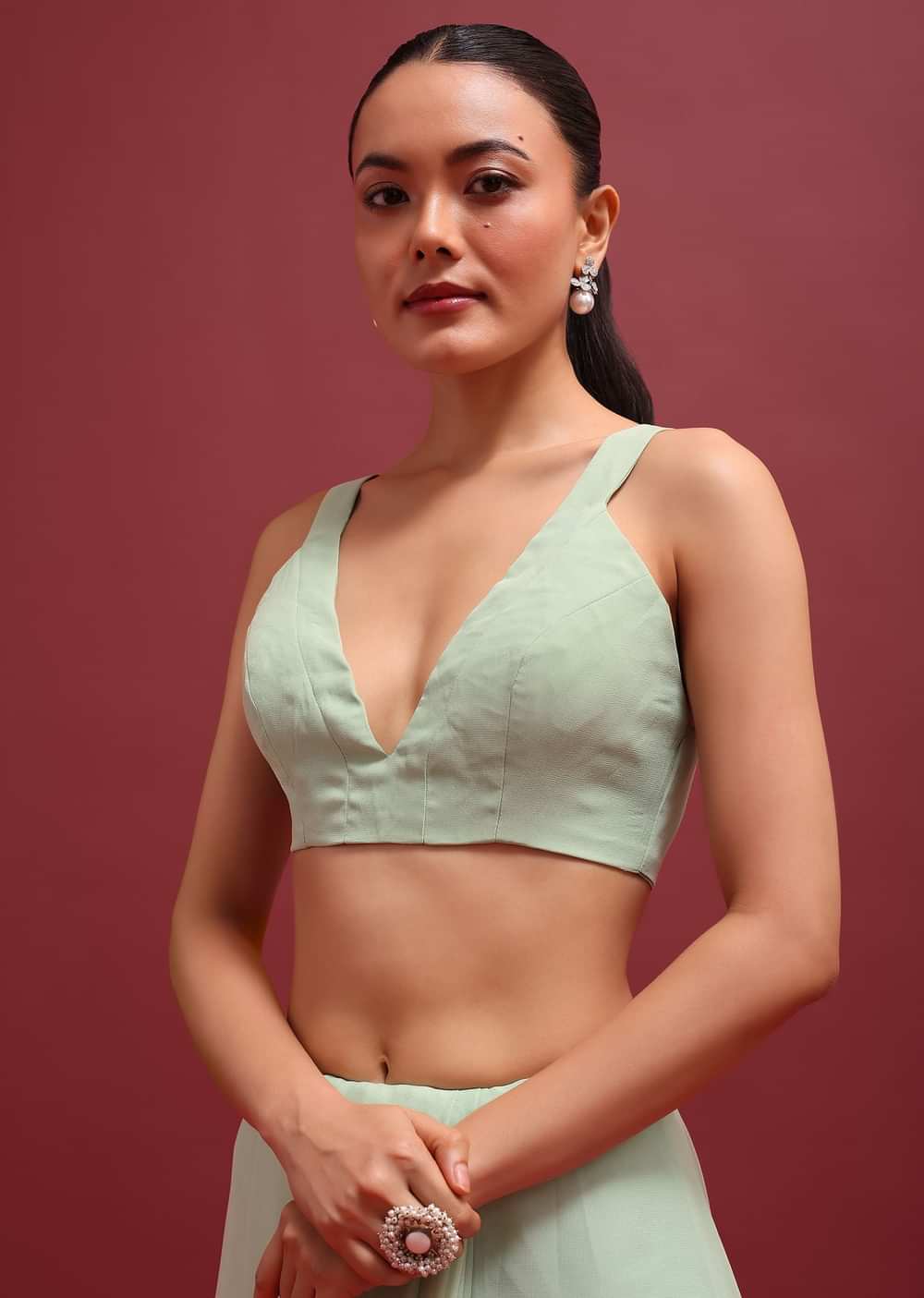 Green Chikankari Saree With Badla Work And Unstitched Blouse
