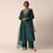 Green Cotton Pant Set With Organza Dupatta