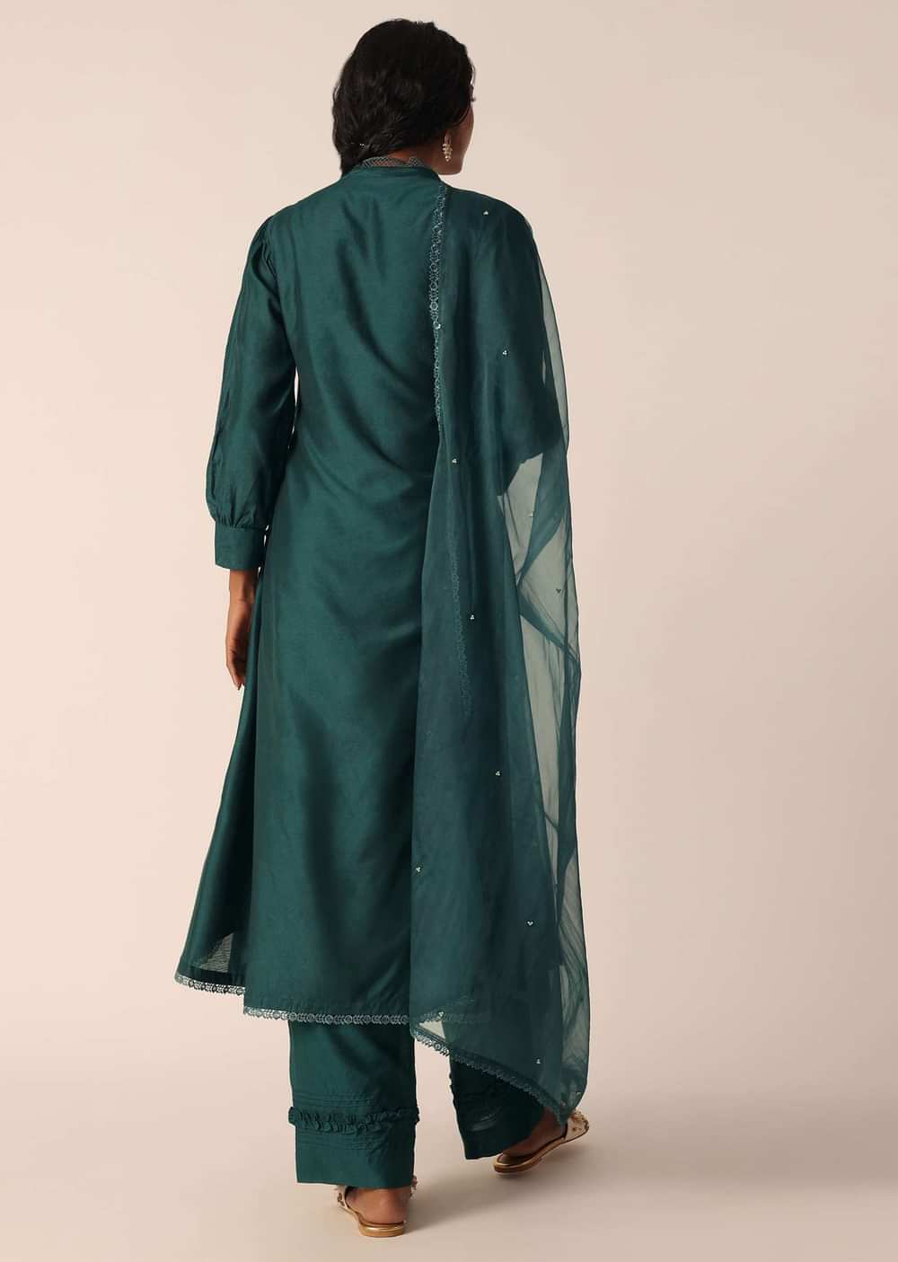 Green Cotton Pant Set With Organza Dupatta