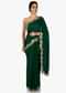 Green Crepe Chiffon Saree and Blouse Embellished with Zardosi only on Kalki