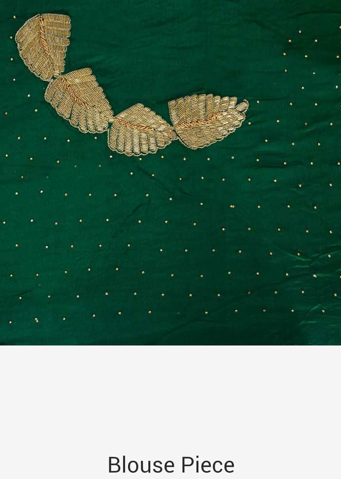 Green Crepe Chiffon Saree and Blouse Embellished with Zardosi only on Kalki