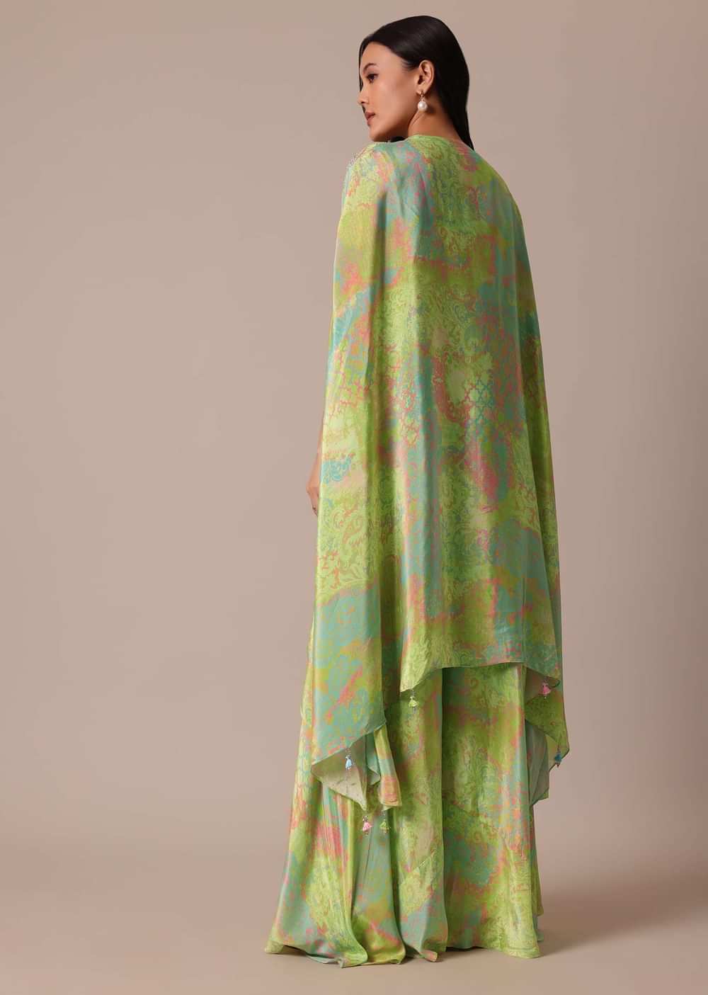 Green Crop Top And Jacket Set With Sequin Work