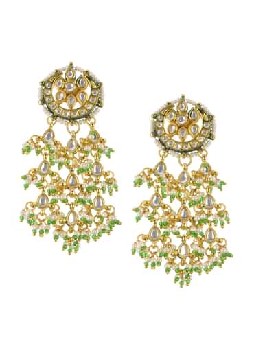 Green And Gold Toned Kundan Earrings