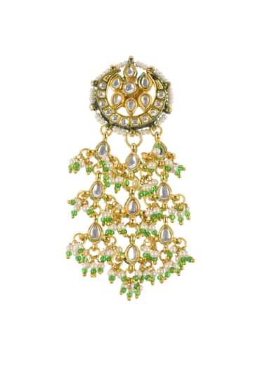 Green And Gold Toned Kundan Earrings