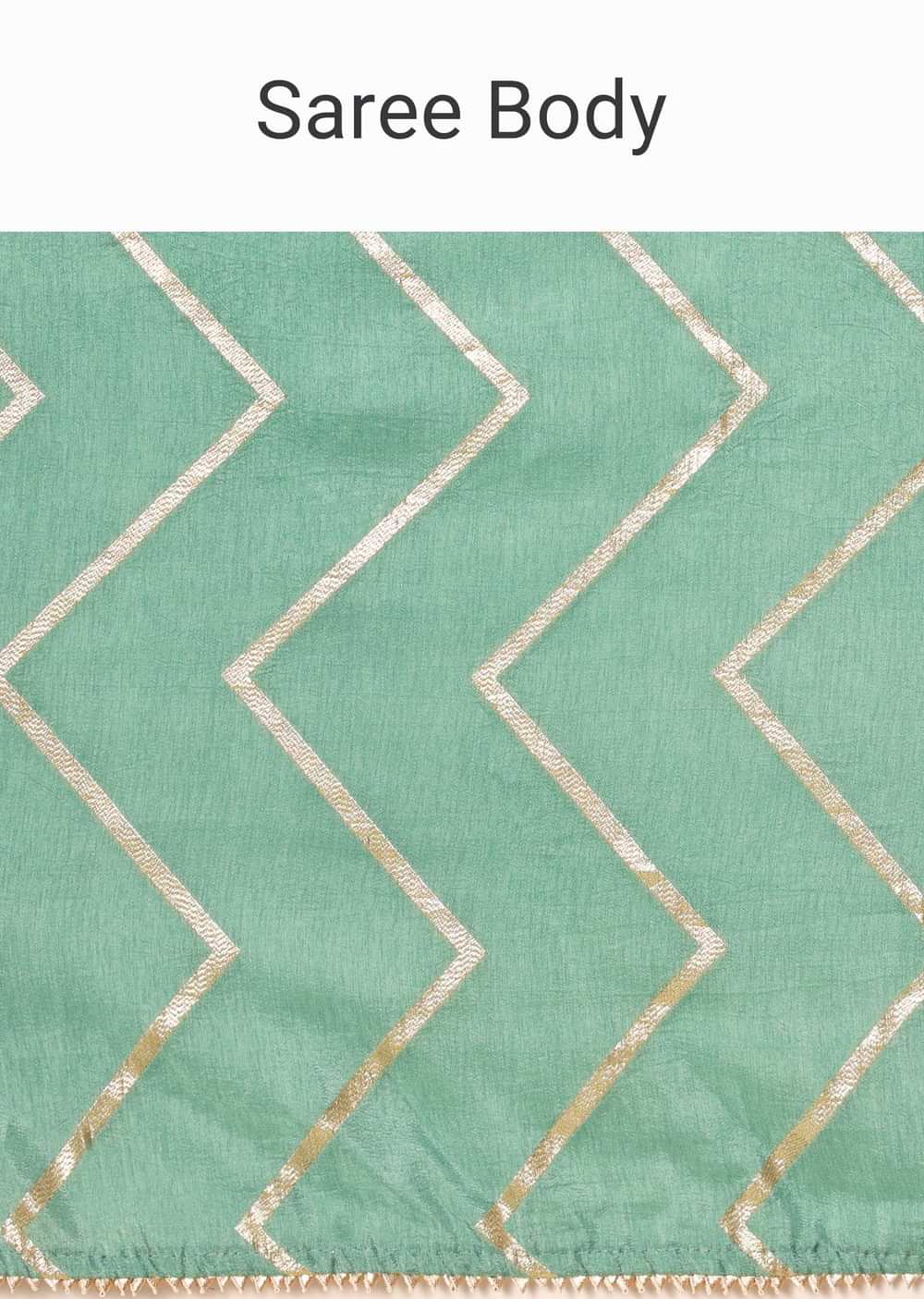 Green Dola Silk Saree With Zig Zag Lurex Work And Unstitched Blouse Piece