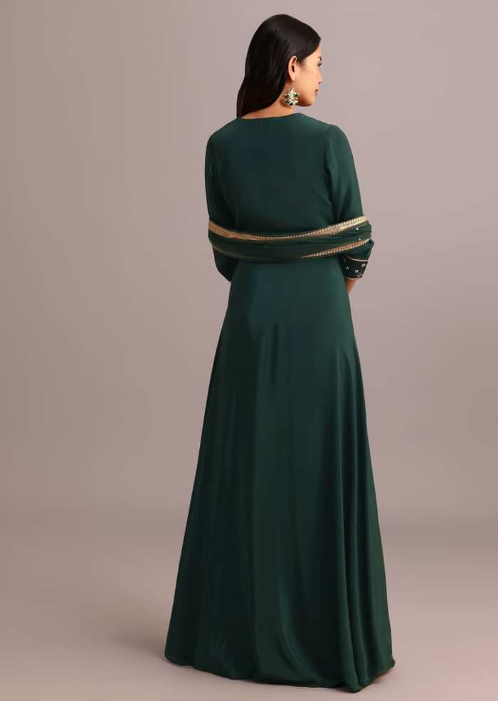 Green Embroidered Anarkali Palazzo Suit With Net Dupatta