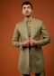 Moss Green Embroidered Indo-Western Sherwani Set In Tussar Silk