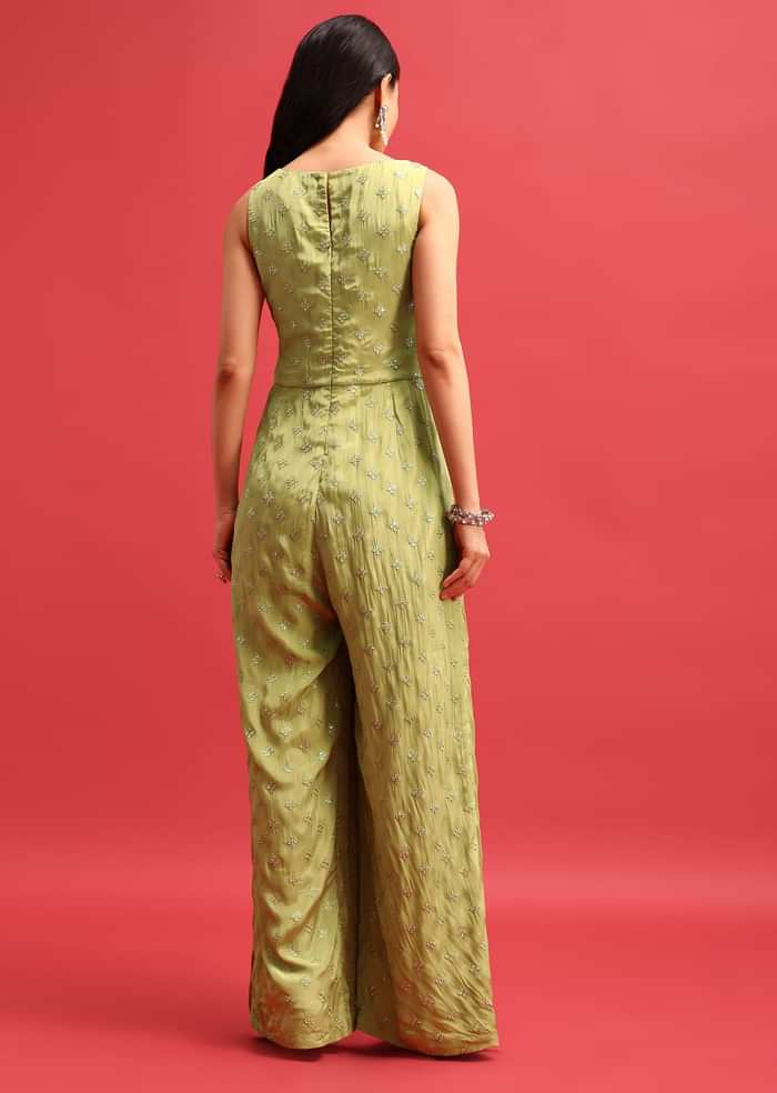 Green Embroidered Jumpsuit With Potli Bag