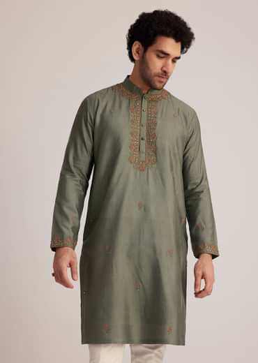 Green Embroidered Kurta Set