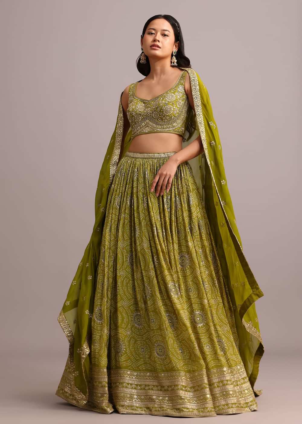 Green Embroidered Lehenga Choli With Butti Work Organza Dupatta