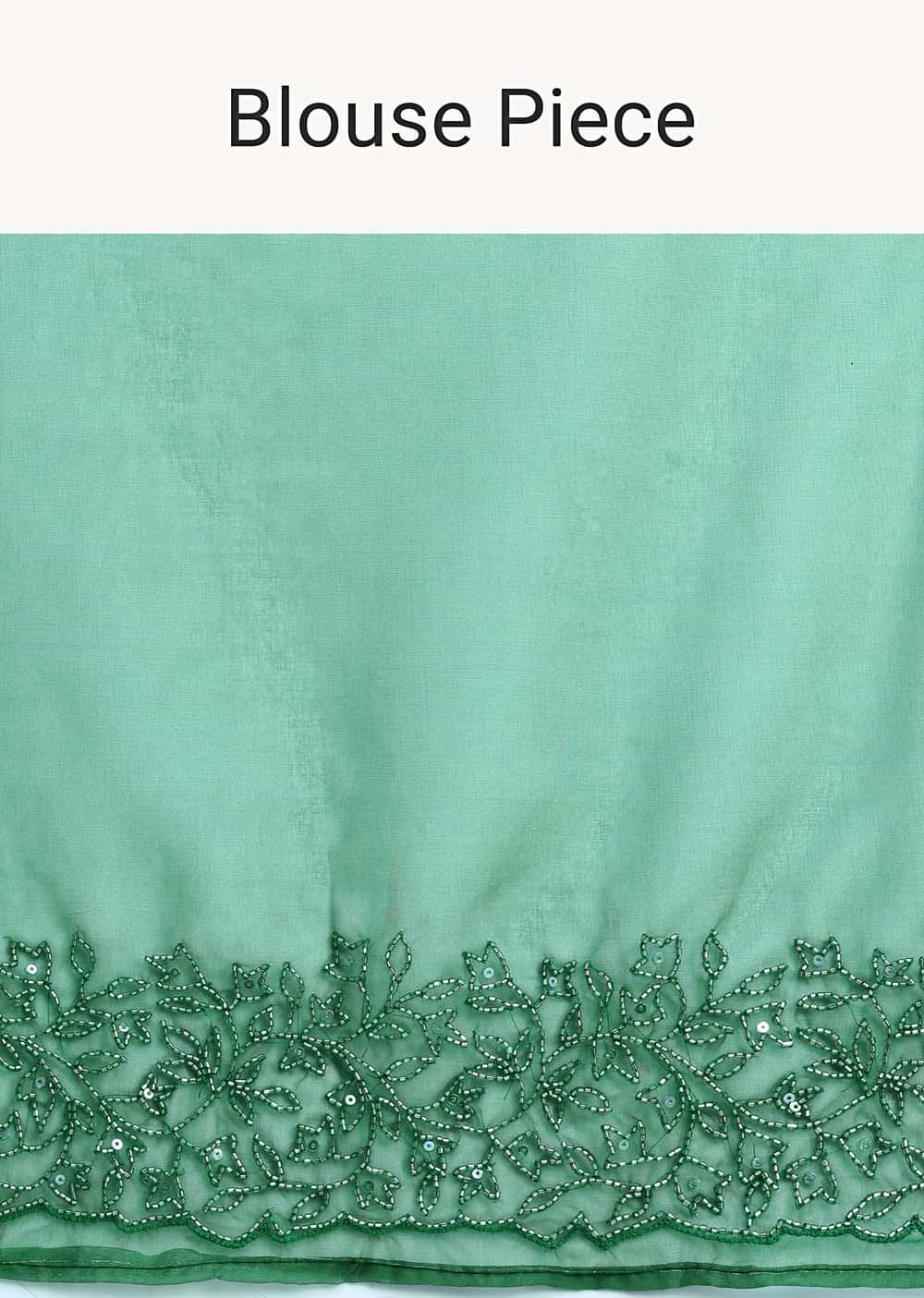 Green Embroidered Organza Saree With Unstitched Blouse