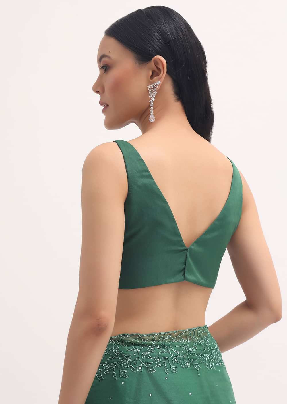 Green Embroidered Organza Saree With Unstitched Blouse