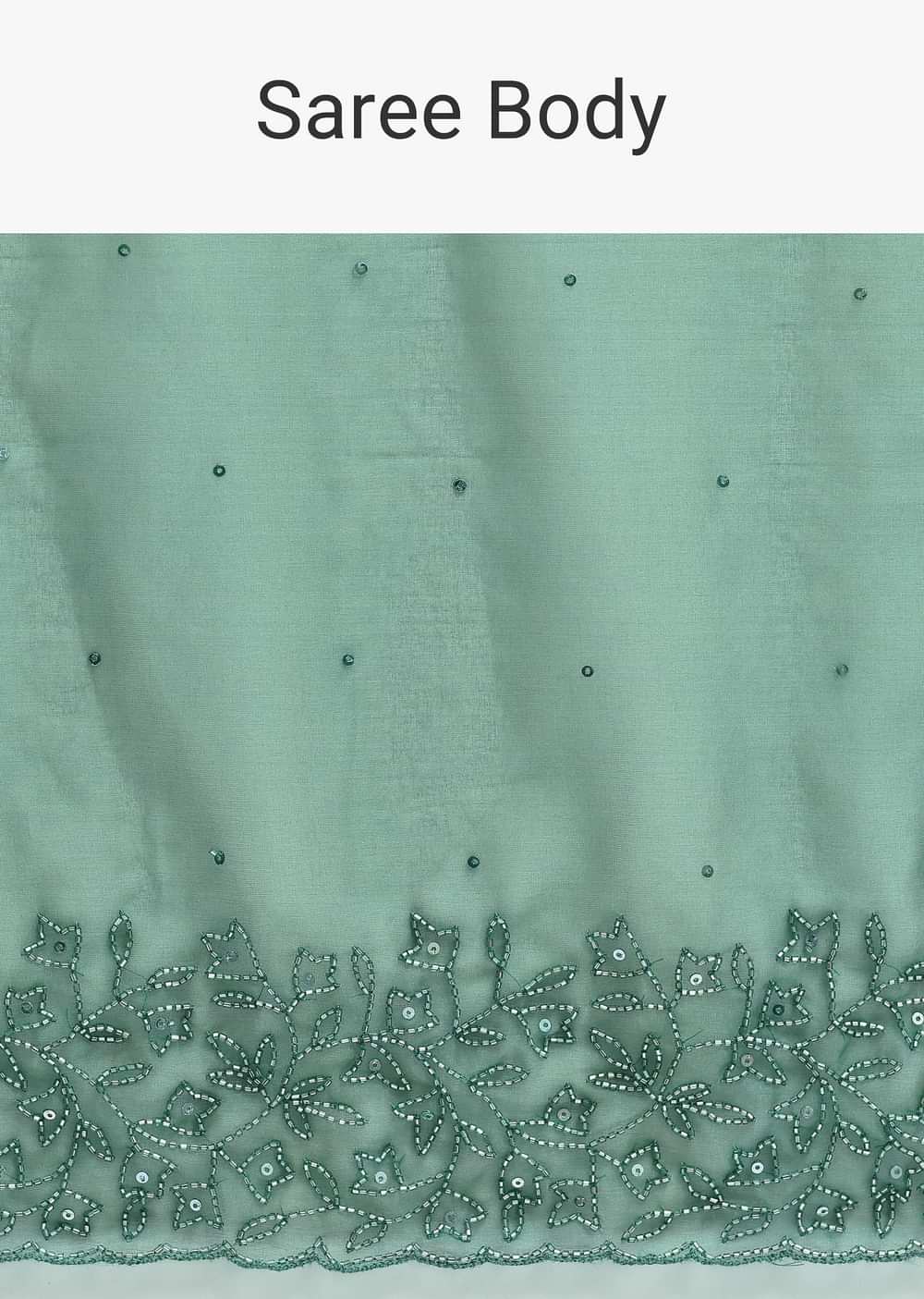 Green Embroidered Organza Saree With Unstitched Blouse