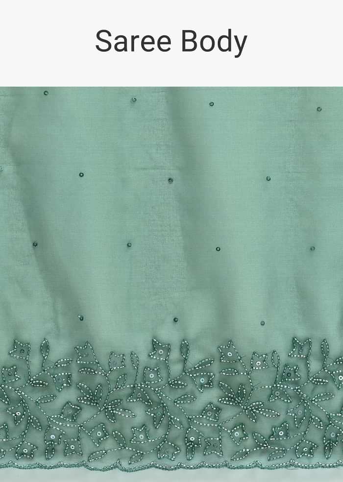 Green Embroidered Organza Saree With Unstitched Blouse