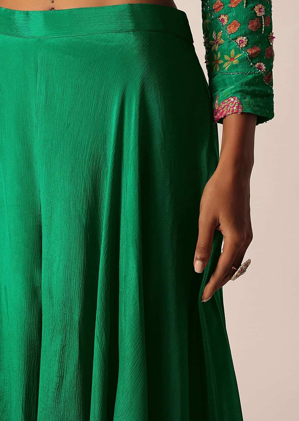 Green Embroidered Palazzo Set With Floral Motif Work