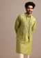 Green Embroidered Silk Kurta Jacket Set For Men