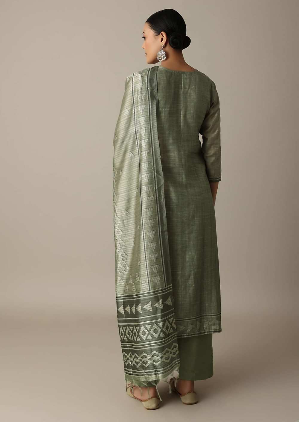 Green Emerald Elegance Cotton Silk Kurti Pant Set