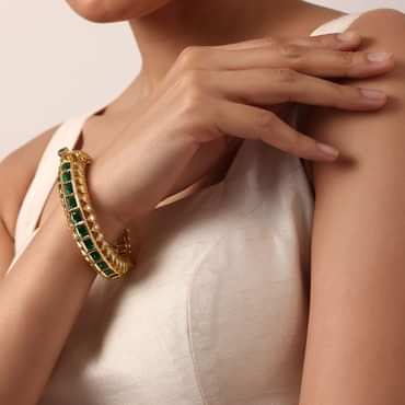 Green Enameled Gold Finish Bangle