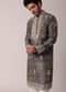 Green Festive Floral Printed Silk Kurta Set For Men