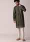 Green Festive Linen Kurta Set For Men