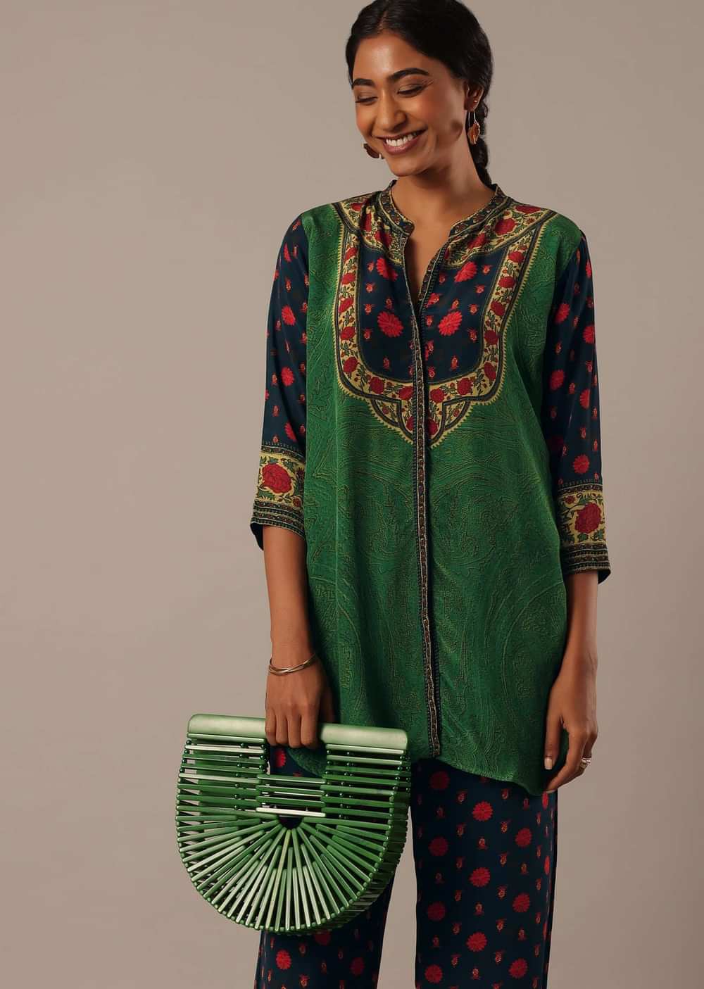 Green Floral Print Chiffon co ord set