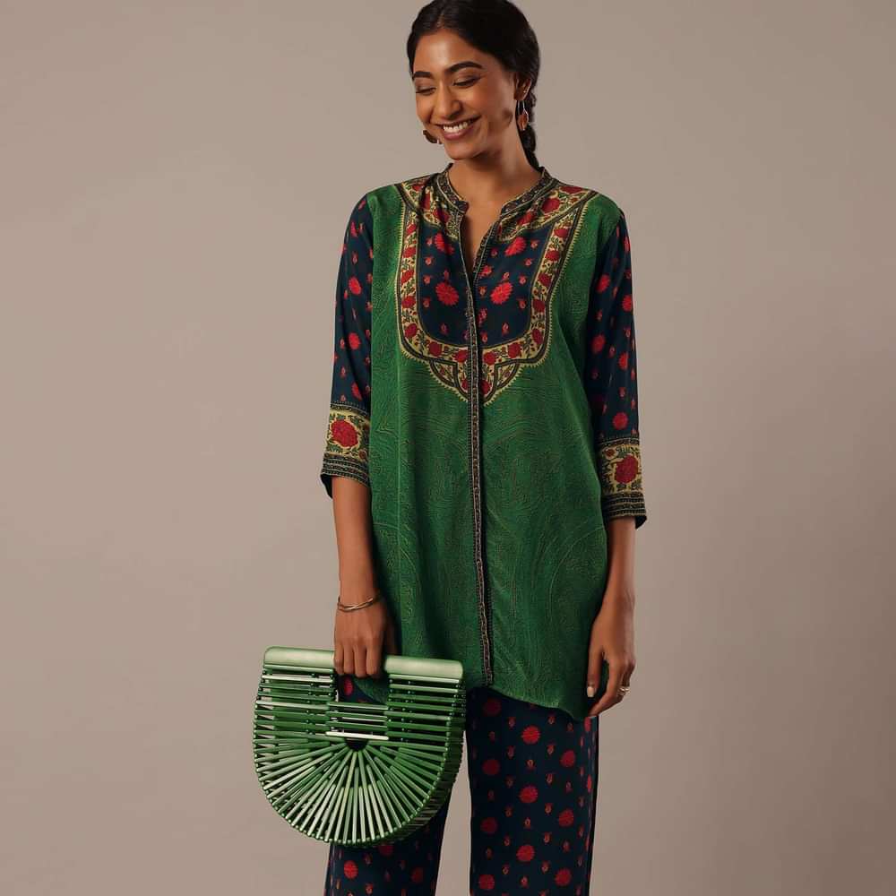Green Floral Print Chiffon co ord set