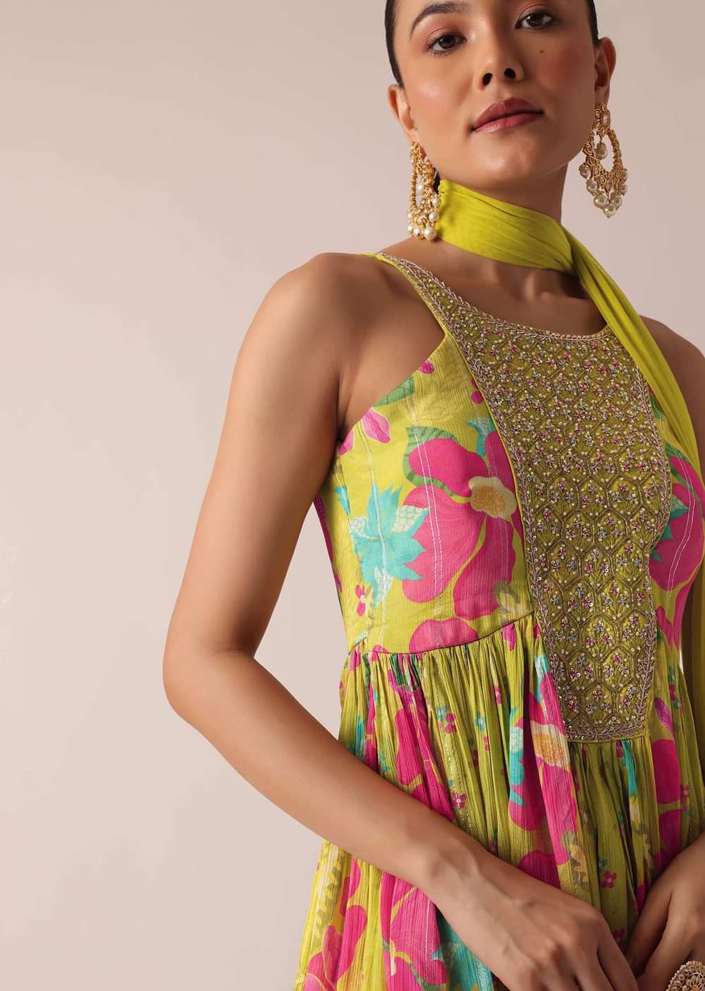Green Floral Print Kurta And Sharara Set