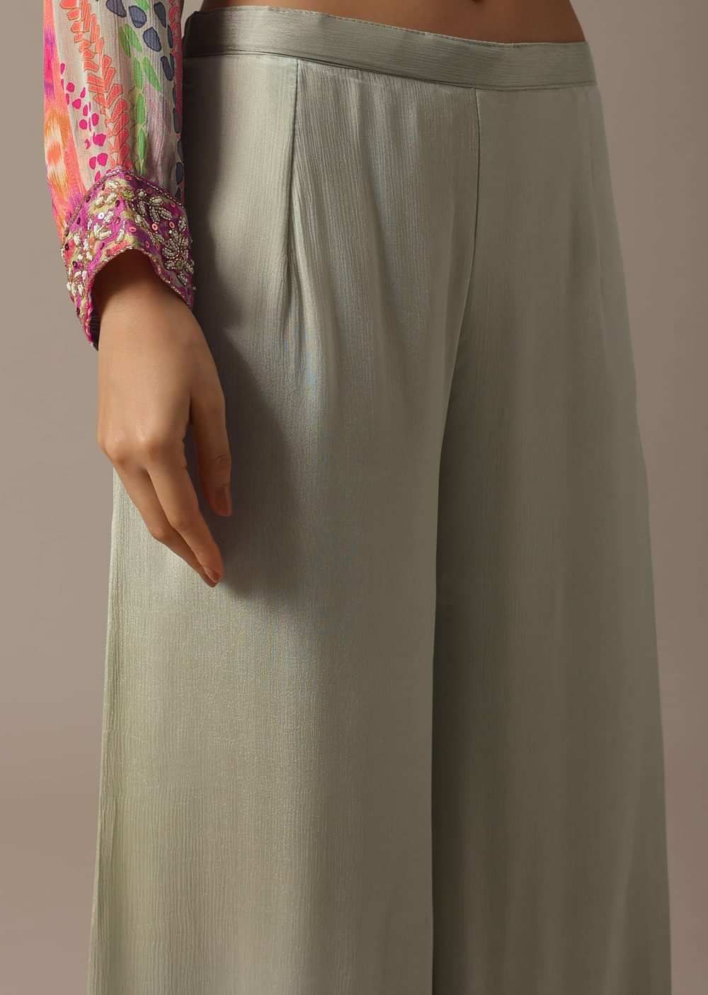 Green Floral Print Shirt And Palazzo Set With Belt