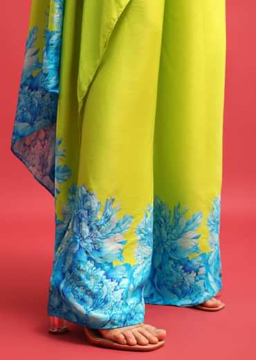Green Floral Printed Kurta With Palazzo Set
