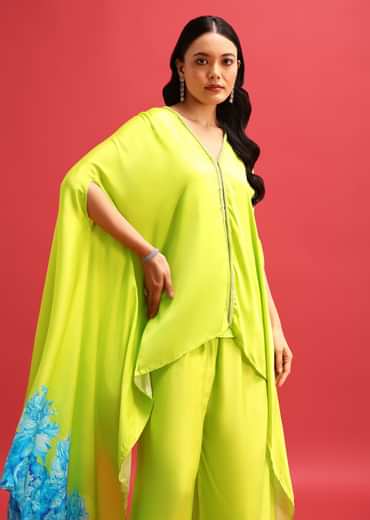 Green Floral Printed Kurta With Palazzo Set