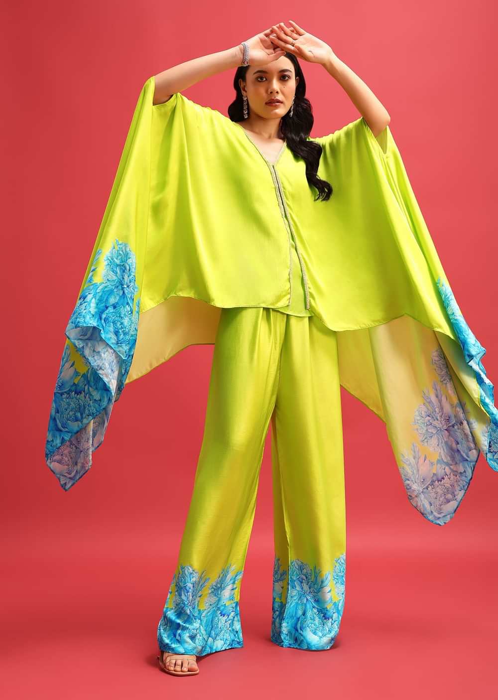 Green Floral Printed Kurta With Palazzo Set