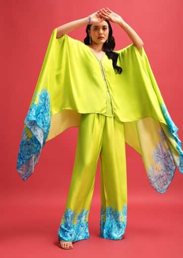 Green Floral Printed Kurta With Palazzo Set