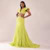 Sheen Green Paneled Lengha And Blouse With Elaborated Sleeves In Crepe
