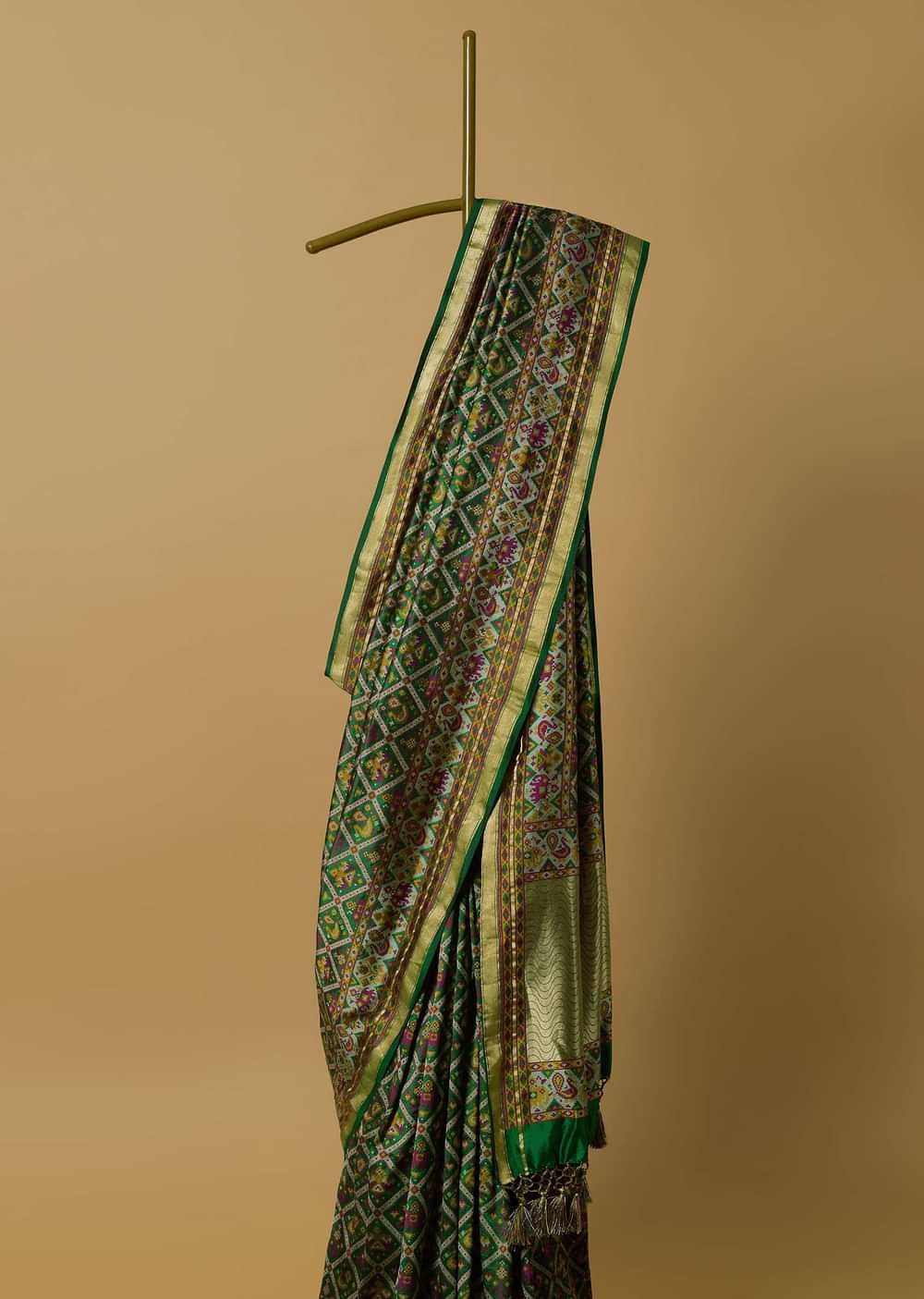 Green Handloom Katan Silk Banarasi Ikat Patola Weave Saree With Unstitched Blouse Piece